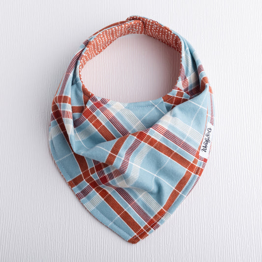 Smoky blue plaid baby bib.