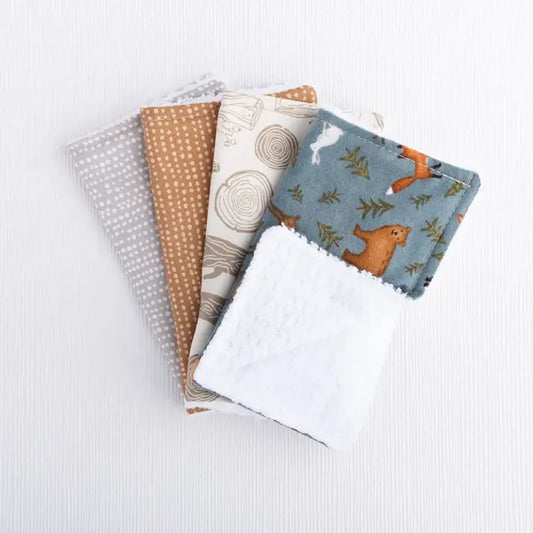 Reusable baby washcloth with forest-themed print from Whispering Woods.