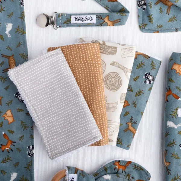 Baby boy gift set in woodland forest theme.