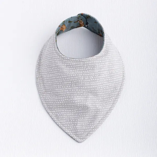Baby bib reversible- gray side of Whispering Woods bib.