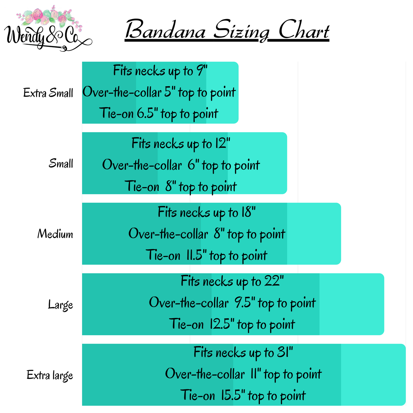 Size chart for bandana.