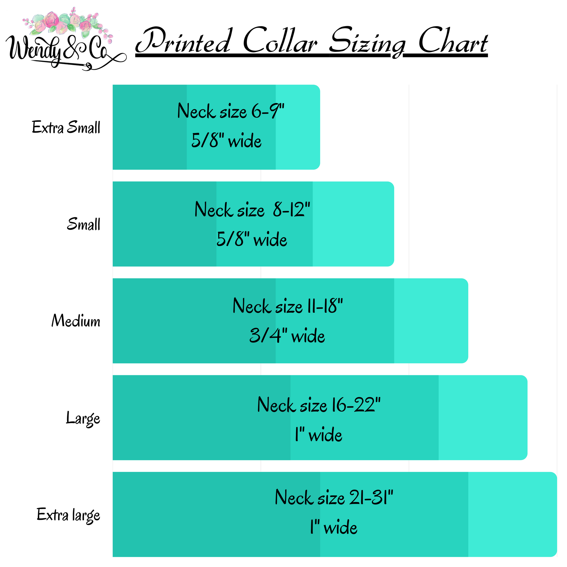 Dog collar size chart.