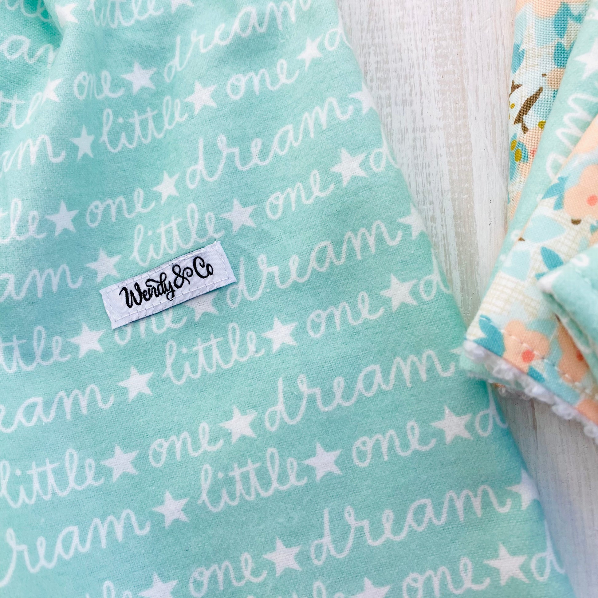 Dream Little One super soft receiving blanket in mint and white.