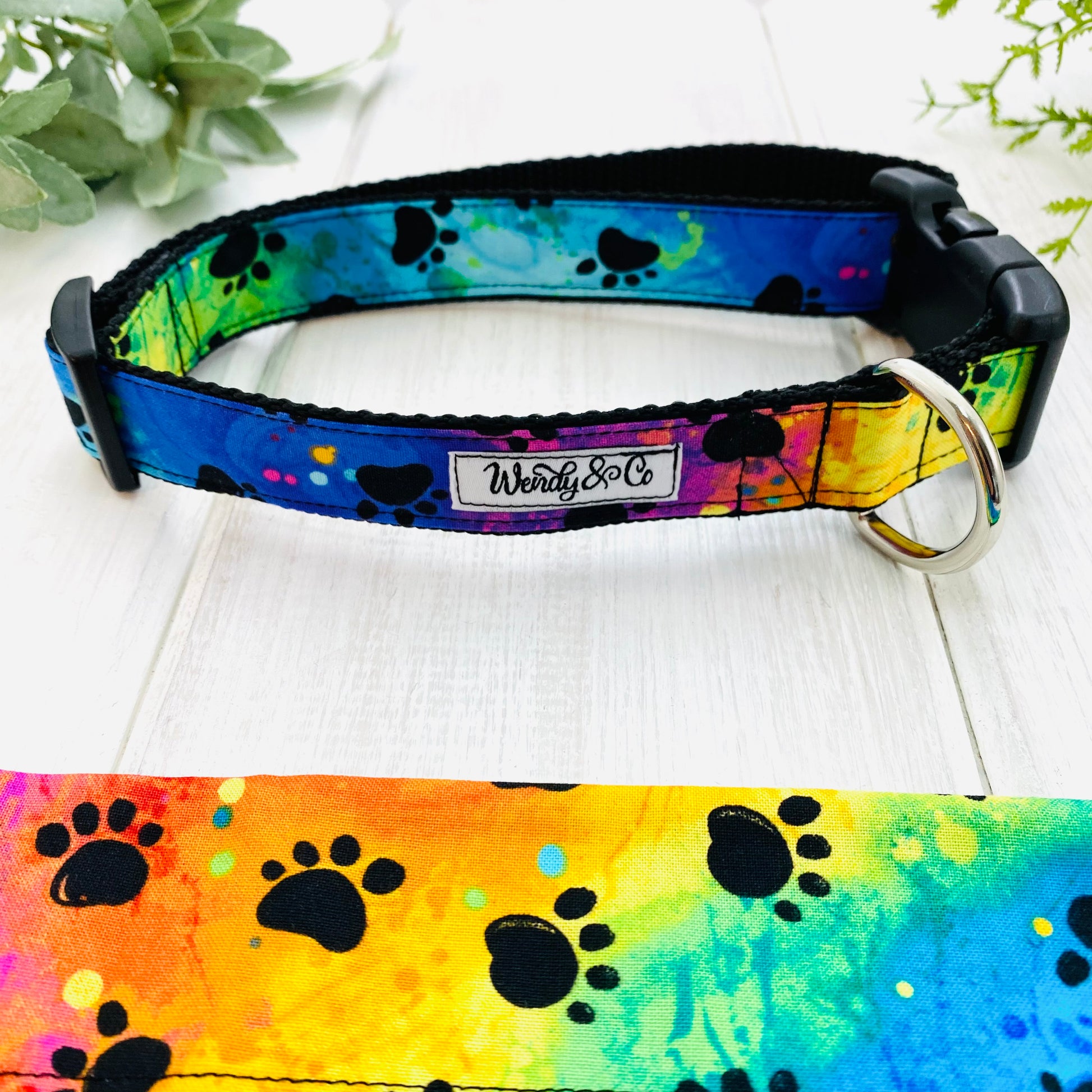 Rainbow tie dye print dog collar.