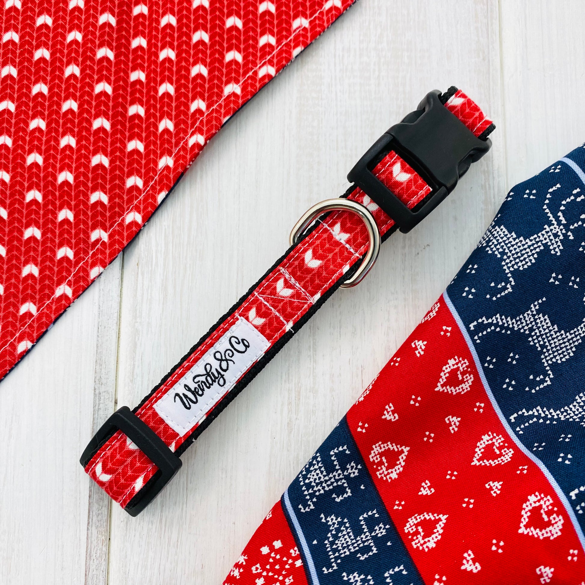 Bright happy red sweater print collar for extra small to extra large dogs.