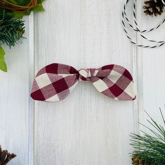 Maroon check, plaid hairbow on alligator clip