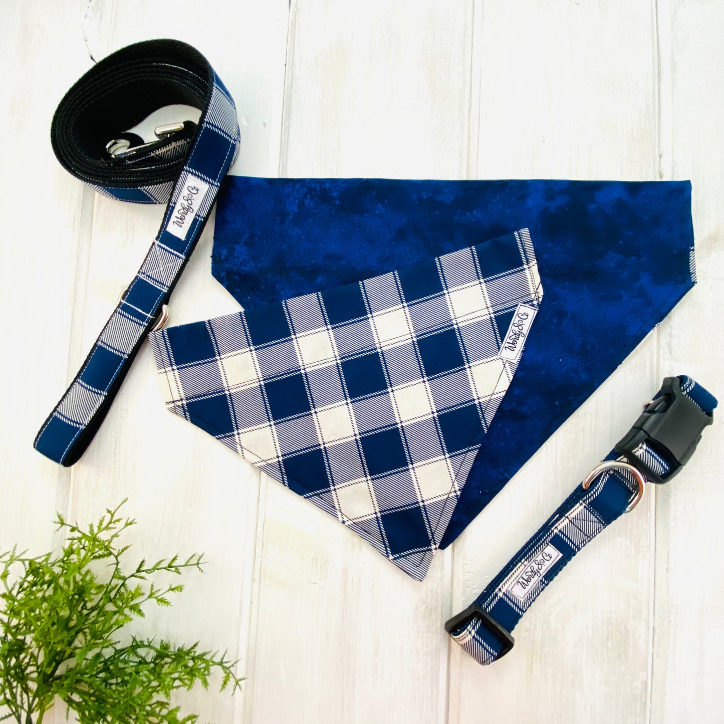 Navy Check Dog Bandana