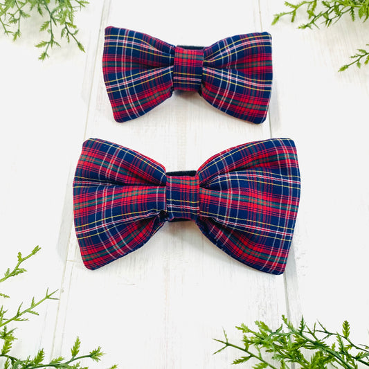 Bow tie in Tartan plaid with red and navy.