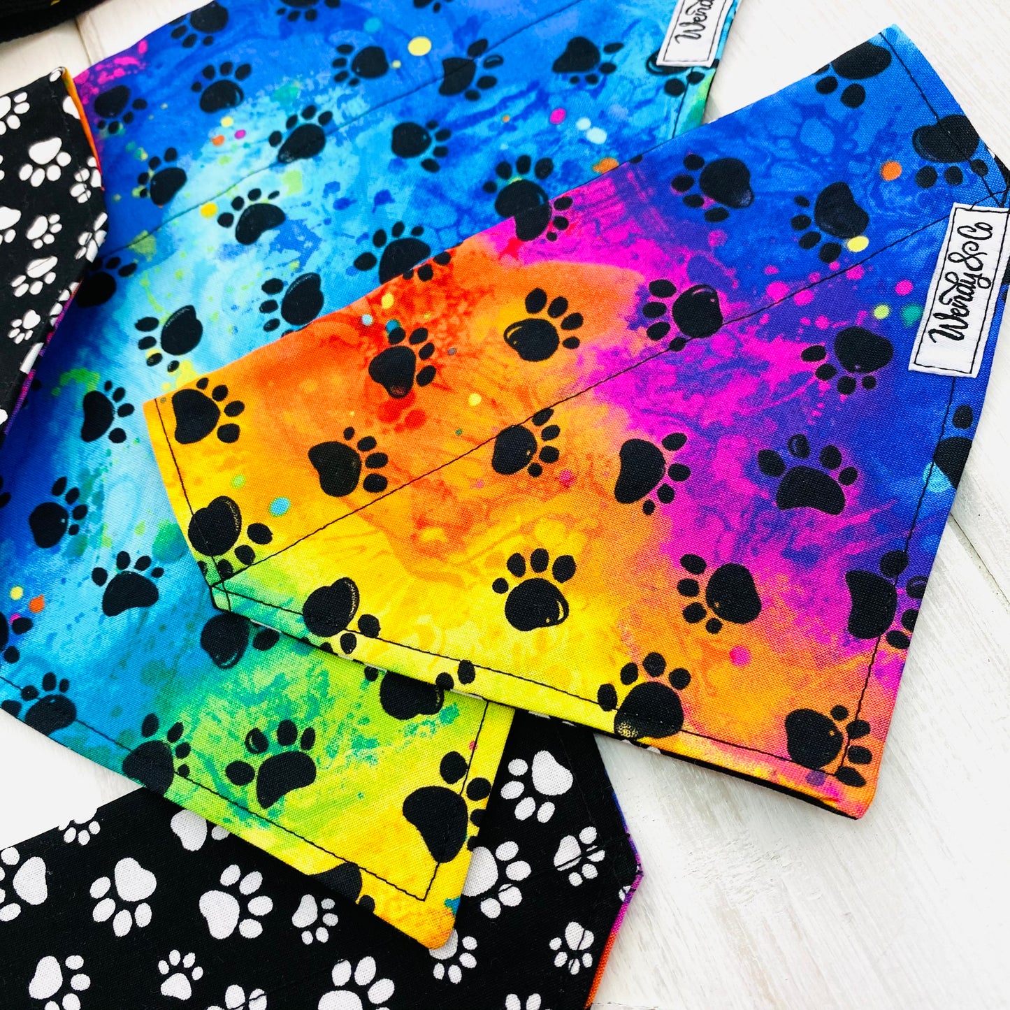 Rainbow tie dye print bandanas for large dog.