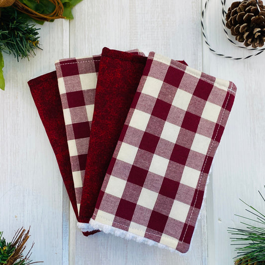 maroon check sustainable reusable baby wipes, washing cloths set of 4